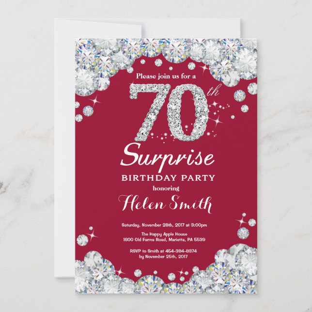 Invitation Surprise 70e anniversaire Burgundy Red Silver Diam (Devant)