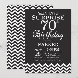 Invitation Surprise 70e Anniversaire Chevron Noir et Blanc