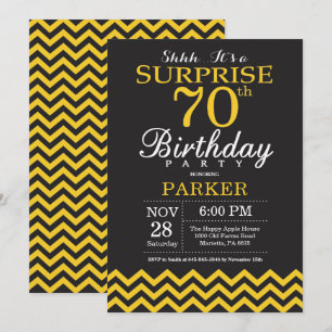 Invitation Surprise 70e Anniversaire Chevron Noir et Jaune