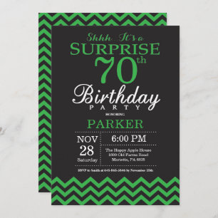 Invitation Surprise 70e anniversaire Chevron noir et vert