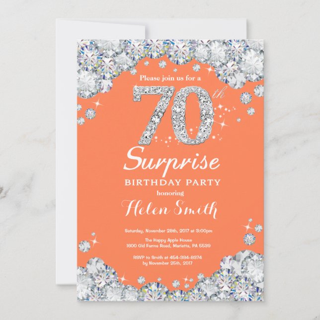 Invitation Surprise 70e Anniversaire Corail Argent Diamant (Devant)