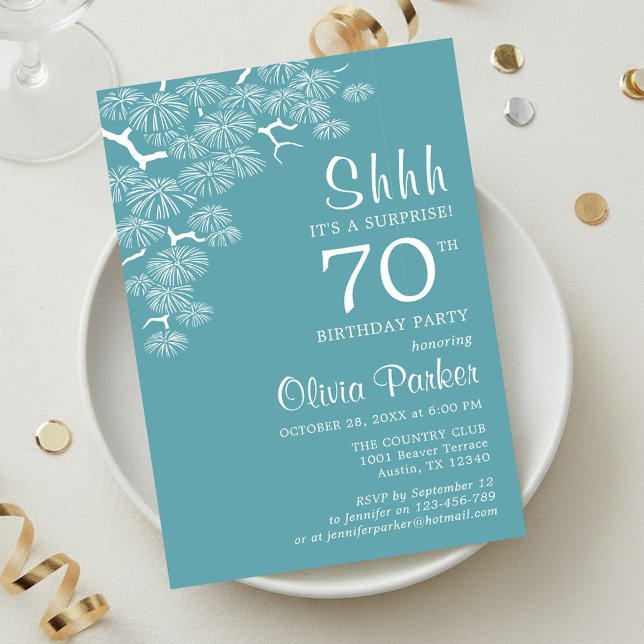 Invitation Surprise 70e anniversaire de naissance Bleu Vert A (Créateur téléchargé)