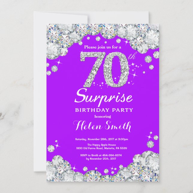 Invitation Surprise 70e anniversaire Diamant mauve et argent (Devant)