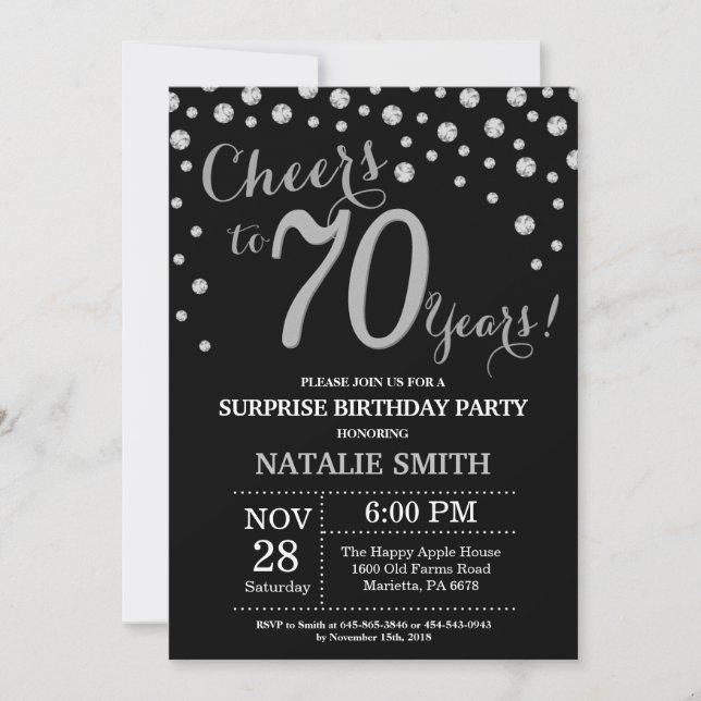 Invitation Surprise 70e anniversaire Diamant noir et argent (Devant)