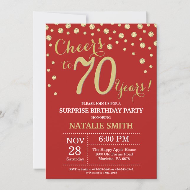 Invitation Surprise 70e anniversaire Diamant rouge et or (Devant)