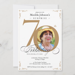 Invitation Surprise 70e anniversaire Elegant Gold White Photo