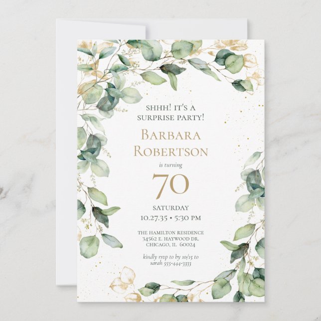 Invitation Surprise 70e anniversaire Eucalyptus (Devant)