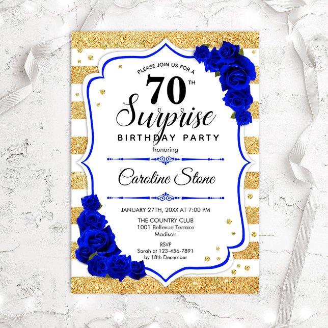 Invitation Surprise 70e anniversaire - Gold White Royal Blue (Créateur téléchargé)