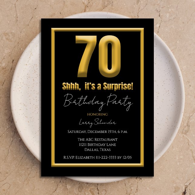 Invitation Surprise 70e Anniversaire Gras 70 Noir et Or (Créateur téléchargé)