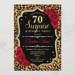 Invitation Surprise 70e anniversaire - Leopard Black Gold Red