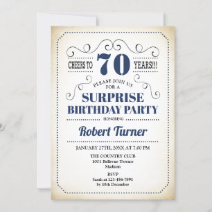 Invitation Surprise 70e anniversaire - Marine bleu blanc noir