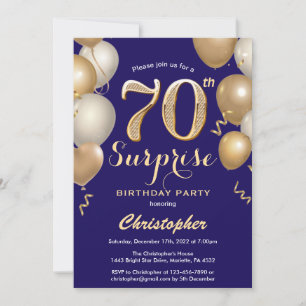 Invitation Surprise 70e anniversaire Marine Bleu et Ballons d