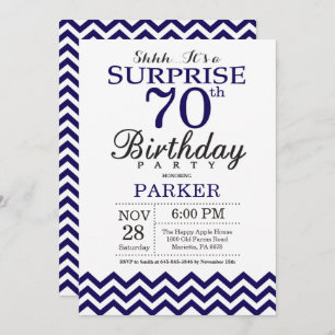 Invitation Surprise 70e anniversaire Marine Blue Chevron