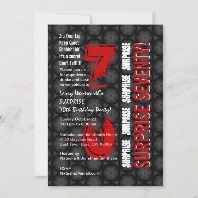 Invitation SURPRISE 70e anniversaire moderne Cercles rouges n (Devant)