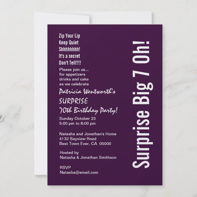 Invitation SURPRISE 70e anniversaire Moderne Profond Purple M (Devant)