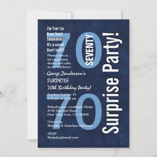 Invitation SURPRISE 70e anniversaire Moderne Royal Blue R604