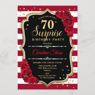 Invitation Surprise 70e anniversaire - Noir Blanc Rouge
