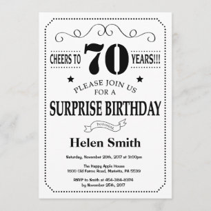 Invitation surprise 70e anniversaire Noir et blanc