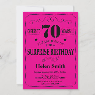 Invitation Surprise 70e Anniversaire Noir et Rose Chaud