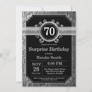 Invitation Surprise 70e Anniversaire Paillettes Noires et Arg
