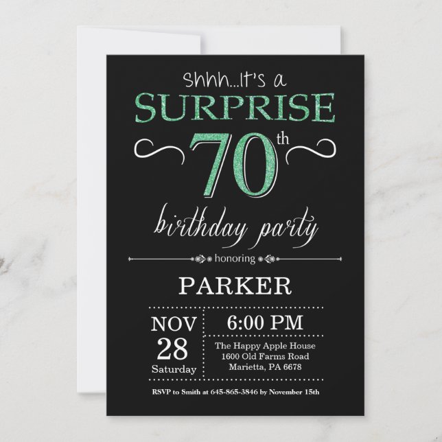 Invitation Surprise 70e anniversaire Parties scintillant noir (Devant)