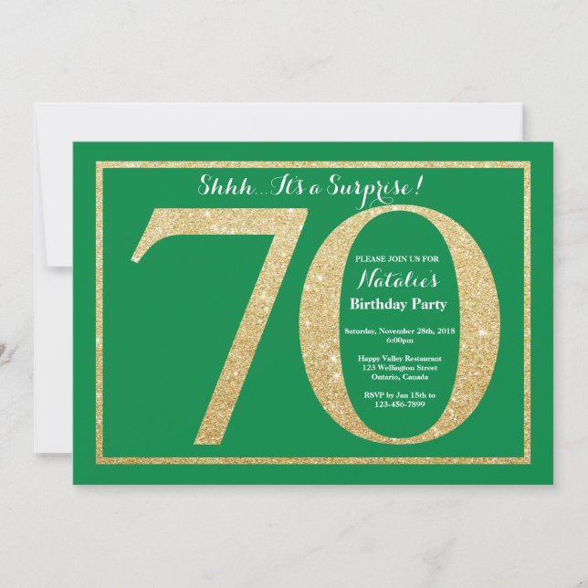 Invitation Surprise 70e anniversaire Parties scintillant vert (Devant)