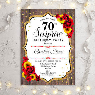 Invitation Surprise 70e anniversaire - Tournesols Bois rustiq