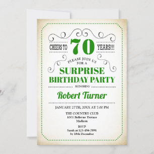 Invitation Surprise 70e anniversaire - Vert Blanc Noir