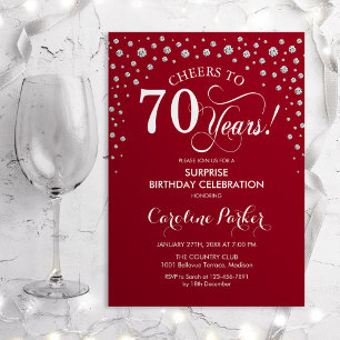 Invitation Surprise 70e fête d'anniversaire - Argent rouge