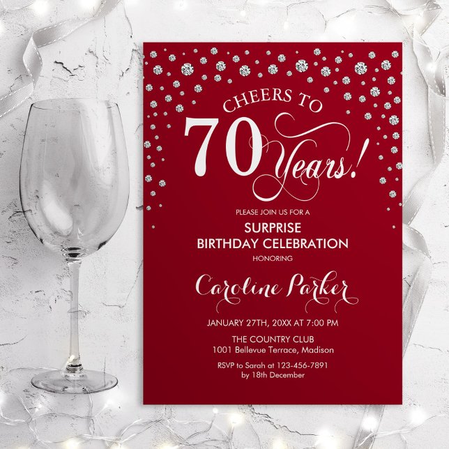 Invitation Surprise 70e fête d'anniversaire - Argent rouge (Créateur téléchargé)