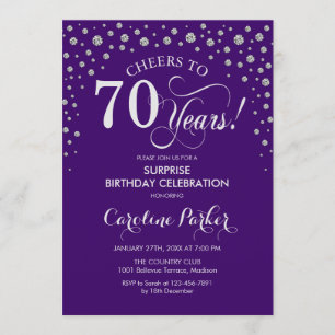 Invitation Surprise 70e fête d'anniversaire - Argent violet