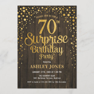 Invitation Surprise 70e fête d'anniversaire - Bois & Or