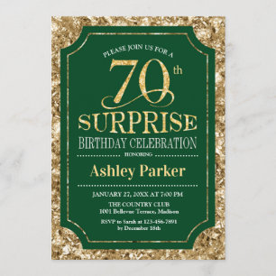 Invitation Surprise 70e fête d'anniversaire - Gold Green
