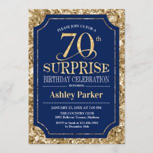 Invitation Surprise 70e fête d'anniversaire - Gold Navy