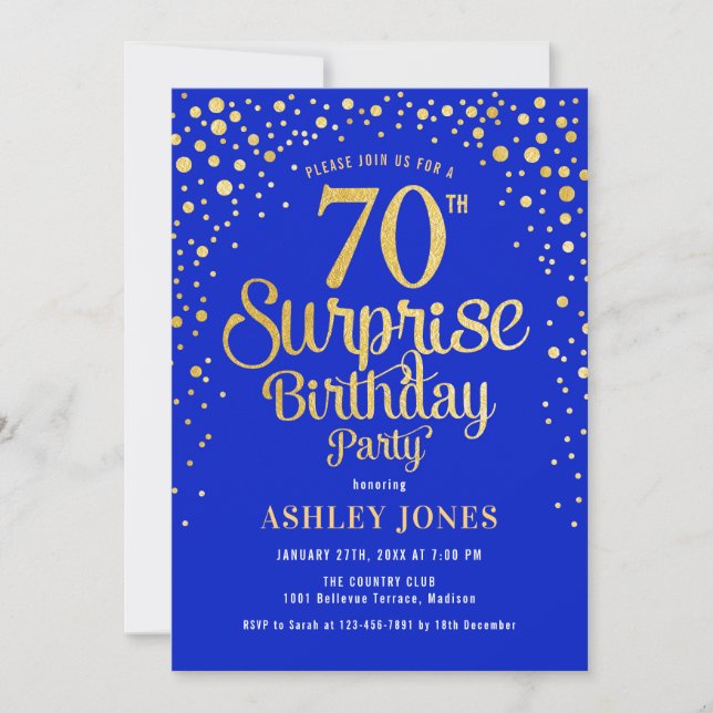Invitation Surprise 70e fête d'anniversaire - Royal Blue & Go (Devant)