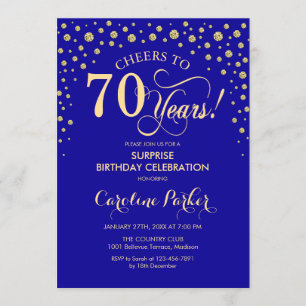 Invitation Surprise 70e fête d'anniversaire - Royal Blue Gold