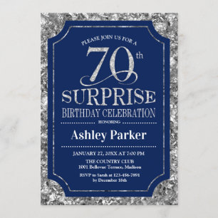 Invitation Surprise 70e fête d'anniversaire - Silver Navy Blu