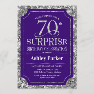 Invitation Surprise 70e fête d'anniversaire - Silver Purple
