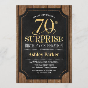 Invitation Surprise 70e fête d'anniversaire - Wood Gold