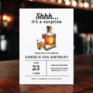 Invitation Surprise 70e Whiskey Cigar Bourbon fête d'annivers