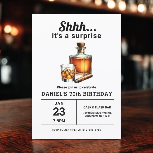 Invitation Surprise 70e Whiskey Cigar Bourbon fête d'annivers (Créateur téléchargé)
