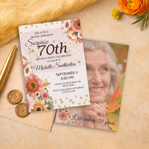 Invitation Surprise 70ème Blush Peach Floral Or Photo
