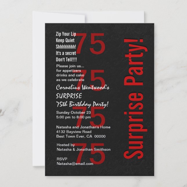 Invitation SURPRISE 75e anniversaire Black White Red Ver B04 (Devant)