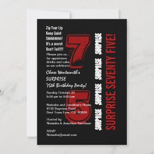 Invitation SURPRISE 75e anniversaire moderne Rouge noir blanc