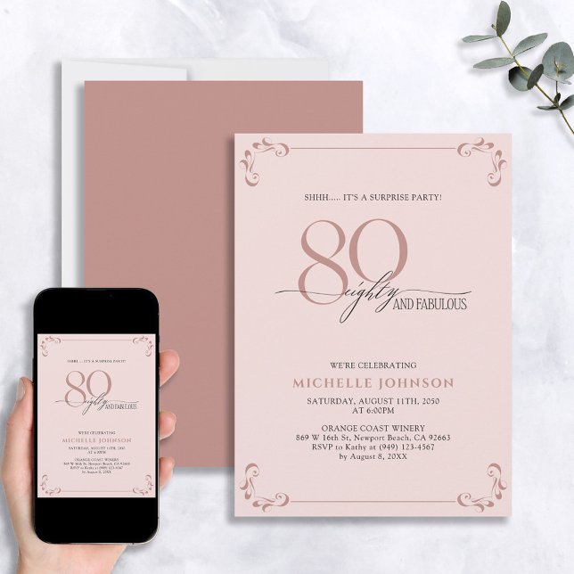 Invitation Surprise 80 & Fabuleux Blush Rose & Noir Anniversa (Créateur téléchargé)