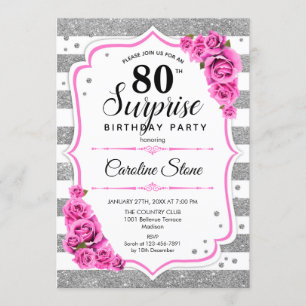 Invitation Surprise 80e anniversaire - Argent blanc rose