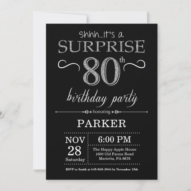 Invitation surprise 80e anniversaire Black and Sil (Devant)