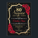 Invitation Surprise 80e anniversaire - Black Gold Red Invitat<br><div class="desc">Invitation surprise 80e anniversaire. Dessin noir féminin,  rouge avec parties scintillant en or. Comprend des roses rouges,  des caractères de script et des confettis. Parfait pour une soirée d'anniversaire élégante. Peut être personnalisé pour montrer n'importe quel âge. Message-moi si vous avez besoin d'une personnalisation plus poussée.</div>