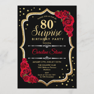 Invitation Surprise 80e anniversaire - Black Gold Red Invitat