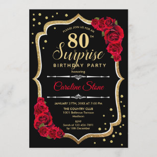 Invitation Surprise 80e anniversaire - Black Gold Red Invitat